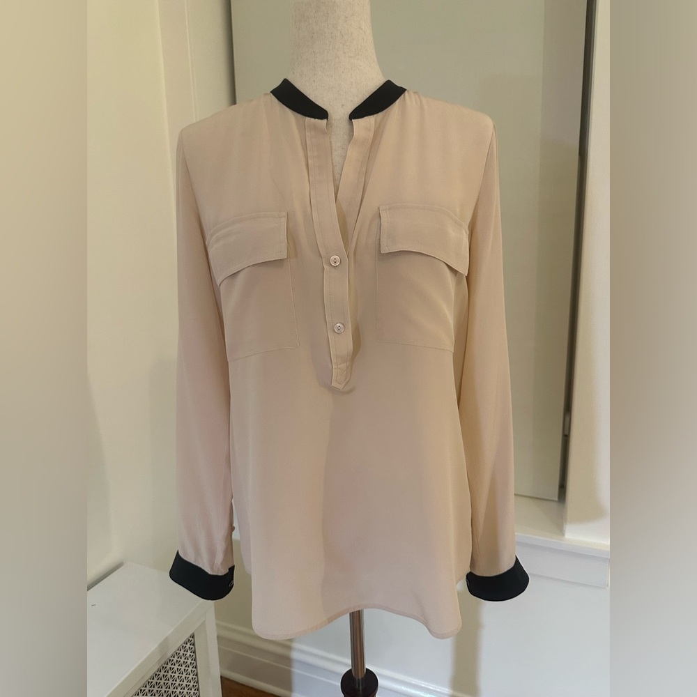 Vince Blush Blouse with Black Trim